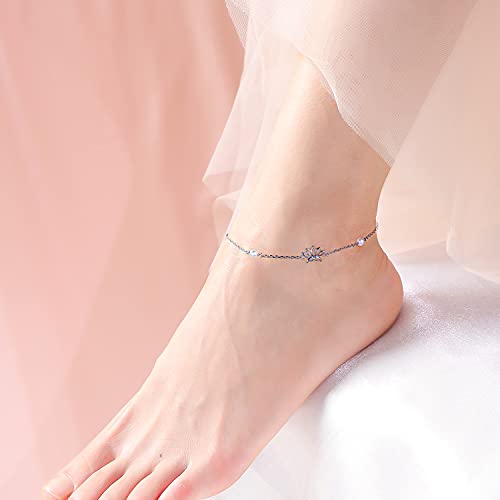 Anklets for Women S925 Sterling Silver Adjustable Beach Foot Ankle Bracelet Jewelry Gifts - style: Lotus