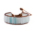 YGLINE Boho Handmade Wrap Leather Tube Crystal Stone Bracelet for Women - color: Amazonite