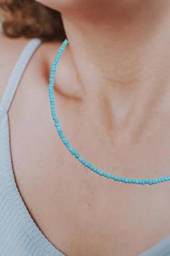 PINK TOWN Colorful Beaded Necklace Bohemian Rice Beads Choker Handmade Summer Beach Necklace for Women - color: Blue1