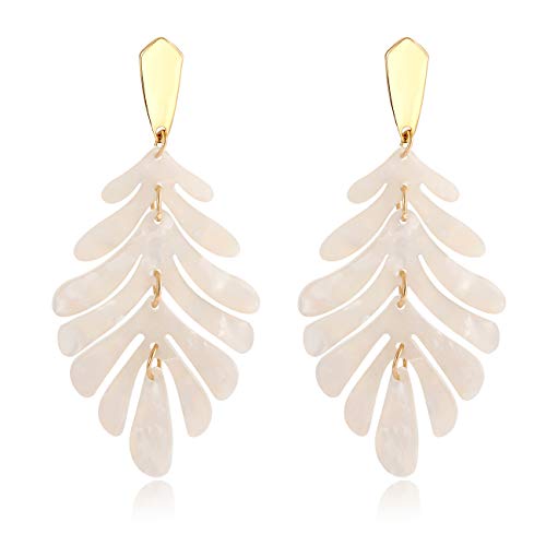 ARATLENCH Acrylic Pendant necklace Earrings – Long Statement Leaf Charm Necklace Tortoise Resin Palm Leaf Earrings Fashion Necklaces Earrings for Women - color: white+earrings