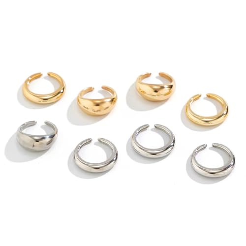 Chunky Rings for Women Adjustable Thick Rings Set Trendy Statement Stackable Ring for Women Chunky Jewlery Irregular Dome Flower Finger Knkuckle Thumb Ring - style: Style 4 - 8pcs tt