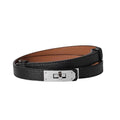 Ovekaut Women Skinny Leather Belt Solid Color Alloy Turn Lock Adjustable Waistband for Dresses Jeans Coats - color: Black / Silver