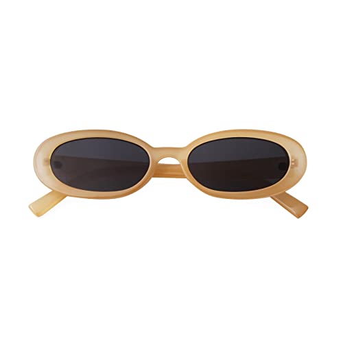 90s Sunglasses for Women Men Retro Small Oval Sunglasses - color: Light Tea/Grey