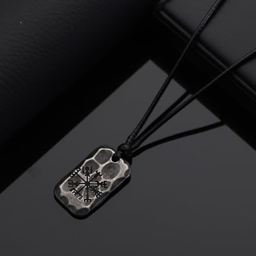 Ankiyabe Stainless Steel Norse Viking Rune Pendant with Adjustable Braided Rope Good Luck/Love/Strenght/Health Viking Symbol Necklace for Men Women - color: VEGVISIR