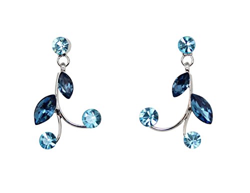 Faship Gorgeous Rhinestone Crystal Floral Necklace Earrings Set - color: Navy Blue