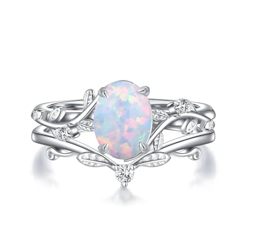 Natural Moss Agate Ring for Women 925 Sterling Silver Pear/Oval/Kite/Heart/Hexagon/Emerald/Coffin Cut Green Leaf Moss Agate Engagement Ring Promise Bridal Set Anniversary Birthday Jewelry Gifts - color: Oval Cut Opal