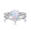 Natural Moss Agate Ring for Women 925 Sterling Silver Pear/Oval/Kite/Heart/Hexagon/Emerald/Coffin Cut Green Leaf Moss Agate Engagement Ring Promise Bridal Set Anniversary Birthday Jewelry Gifts - color: Oval Cut Opal