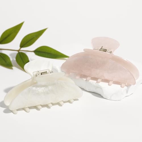 2PCS Pink and White Hair Clips for Women Girls – Kawaii Cut Medium Claw Clips, Trendy Handmade Look Acetate Hair Accessories for Thin Hair - color: Pink and White