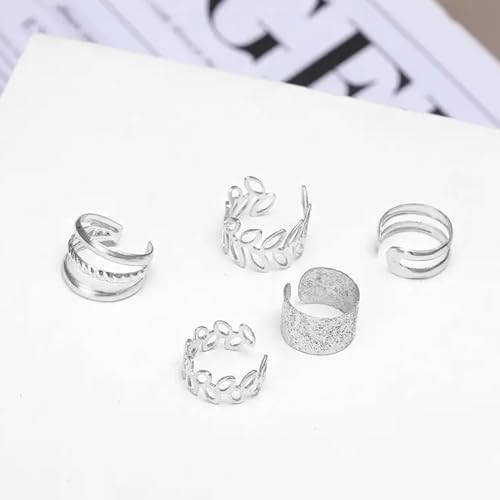 Ear Cuffs Non Piercing 14K Gold Plated Ear Cuff Earrings for Women Trendy Clip on Cartilage Earring Stacks Non Pierced Adjustable Fake Earrings Set Jewelry - color: L3:5pcs silver