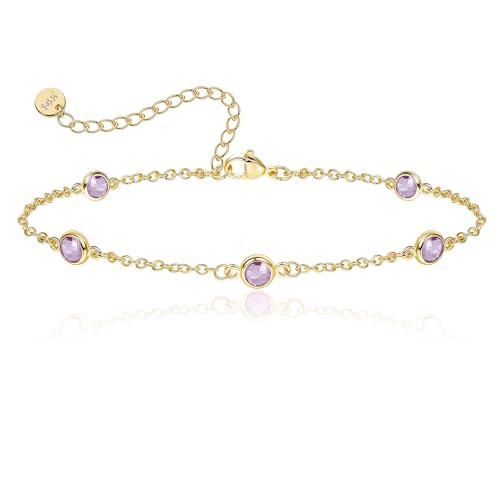 Birthstone Bracelet for Women 14K Gold Plated Dainty Link Bracelet Trendy Non Tarnish Trendy Chain Bracelets Birthday Valentines Gifts Jewelry for Women Mom Daughter Wife Sister Friend - color: 06.June