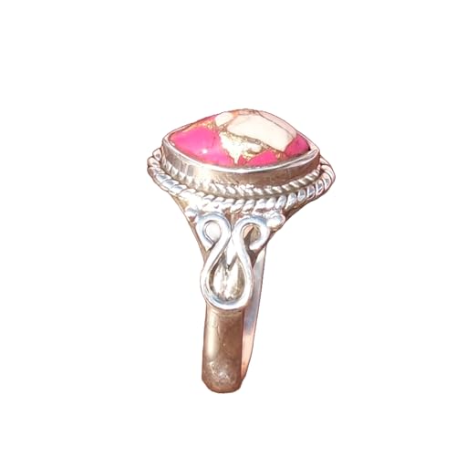 Natural Pink Cotton Candy Turquoise 925 Sterling Silver Handmade Design Boho Promise Ring For Women