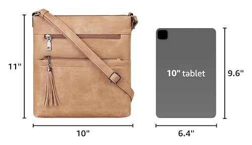 MASINTOR Crossbody Purses for Women, Multi Pocket Casual Crossbody Bag, Adjustable Strap Shoulder Bag with Tassel - color: Camel Brown