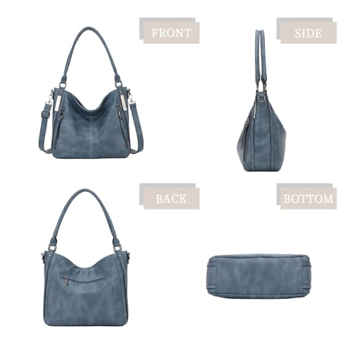 Shoulder Handbags for Women Large Soft Casual PU Leather Hobo Tote Purses - color: A-blue