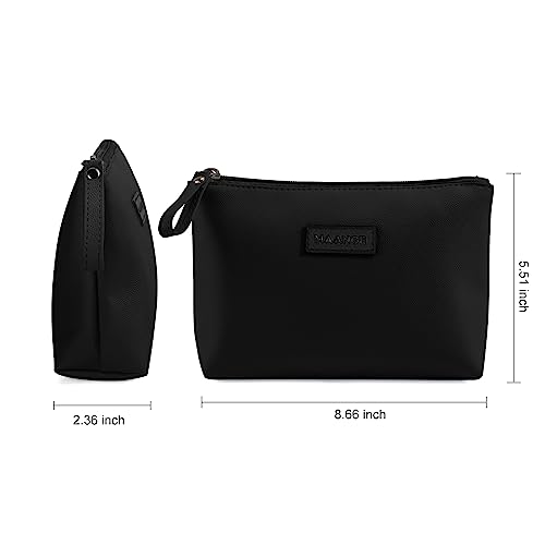 MAANGE Cosmetic Bags for Women Small Makeup Bag for Purse Pu Leather Makeup Pouch Travel Makeup Bag with Zipper Make Up Bag for Travelling - color: Black