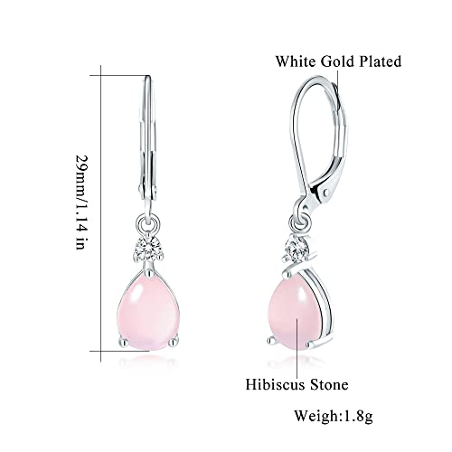 CiNily Teardrop Leverback Dangle Earrings for Women Hypoallergenic 14K Gold Plated Cubic Zircon Drop Earrings Fashion Crystal Earrings for Girls Jewelry Christmas Gifts - color: Rose Quartz