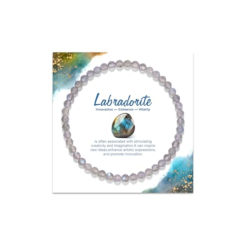 Natural Gemstone Beads Bracelets Healing Crystal Stone Beaded Bracelet for Women Men Handmade Spiritual Jewelry Gifts - color: Labradorite, size: Faceted Round Beads