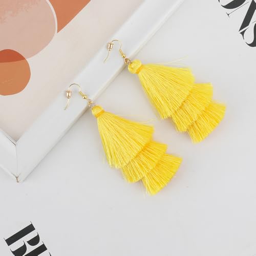 Earrings for Women Dangling, Layered Tassel Earrings Fringe Earrings Bohemian Studs Drop Earrings - color: Yellow
