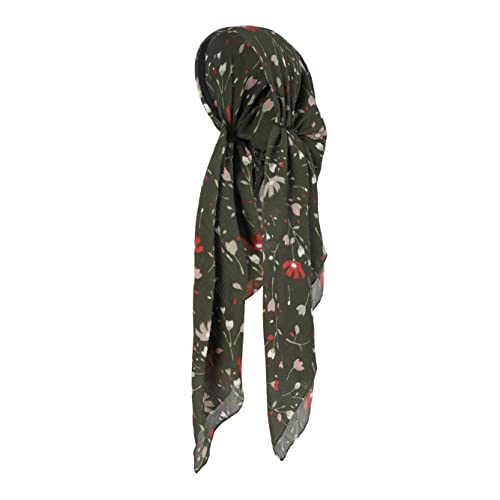 Pretied Head Scarves for Women Featuring Lightweight Crimped Material and Attractive - color: Floral Olive