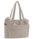 CTWWFS Puffer Tote Bag for Women, Quilted Bow Tote Bag with Cup Holder & 15.6 In Laptop Compartment for Work, Travel, Gym - color: Light Brown