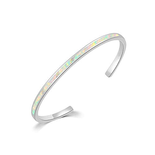 CiNily Womens Cuff Bracelet,Opal Bangle Bracelets Gold Plated Hypoallergenic Ladies Gemstone Open Cuff Bangle Bracelet - color: thin open cuff bracelet-white