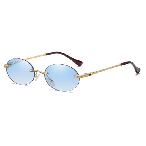Retro Oval Sunglasses Rimless Small Round Glasses Frameless UV400 Men Women Fashion Shades - color: Blue
