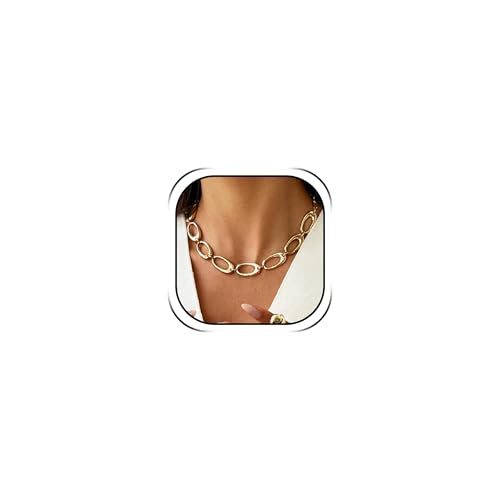 Chunky Chain Necklaces Women Statement Collar Necklace Gold Flat Snake Chain Choker Ribbed Design for Party, Dress Jewelry Gifts - color: A2