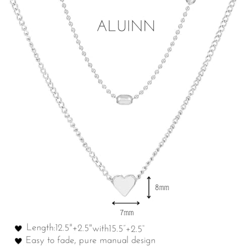 Aluinn Cute Heart Silver Choker Necklace for Women 18K Silver Layered Love Pendant Necklace Dainty Small Silver Necklace Gift Stocking Stuffers for Women Everyday Wear