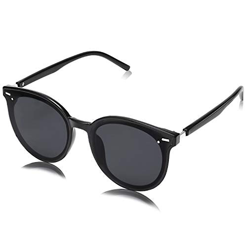 SOJOS Sunglasses Womens Trendy 2025 Classic Round Retro Vintage Shades Large Frame Sunnies SJ2067 - color: Shiny Black