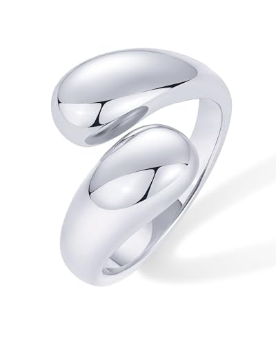 PAVOI 14K Gold Plated Chunky Open Twist Stackable Rings for Women | Bold Crossover Statement Ring Band - color: White Gold