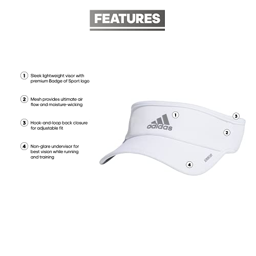 adidas Women's Superlite Visor – Lightweight Moisture-Wicking Running Tennis Hat - color: White/Silver Reflective/3
