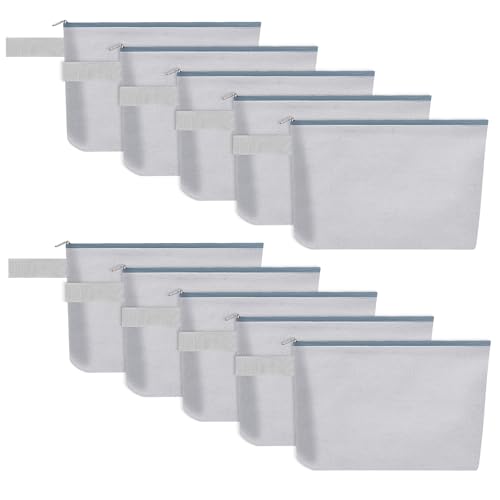 10 Pieces Cotton Canvas Makeup Bag with Bottom and Strap, Multi-Purpose Cosmetic Bag with Zipper Travel Toiletry Pouch, Blank DIY Craft Bag (Grey, XS) - color: Grey, size: XS