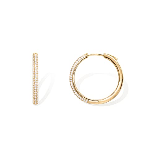 PAVOI 14K Gold Plated 925 Sterling Silver Posts Cubic Zirconia Hoop Earrings for Women | Halo CZ Gold Huggie Hoops - color: Yellow Gold, size: 30 Millimeters