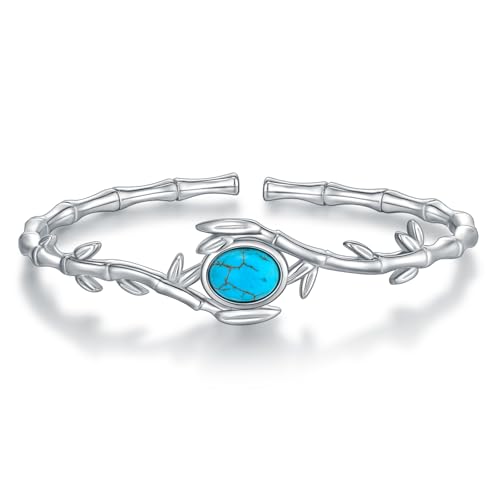 Genuine Turquoise Bracelet Cuff Bracelet for Women Mom 925 Sterling Silver Natural Turquoise Bangles Vintage Bracelet Boho Jewelry for Birthday Christmas Mother's Day Valentine's Day - style: Bamboo