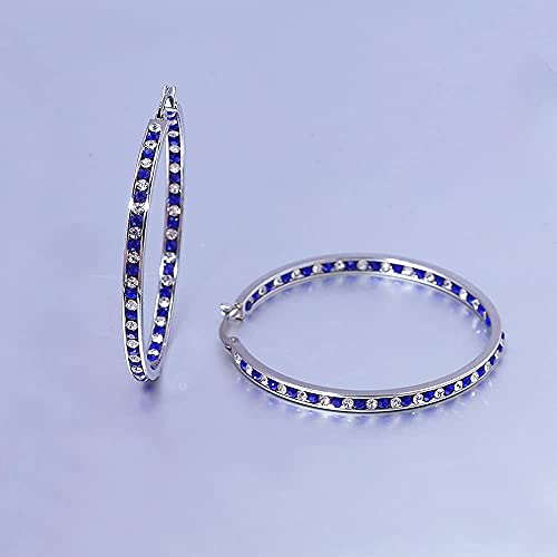 CiNily Mult-colors Crystal Stainless Steel Hoop Earring for Women Hypoallergenic Jewelry for Sensitive Ears Large Big Hoop Earrings 2" - color: Blue & White