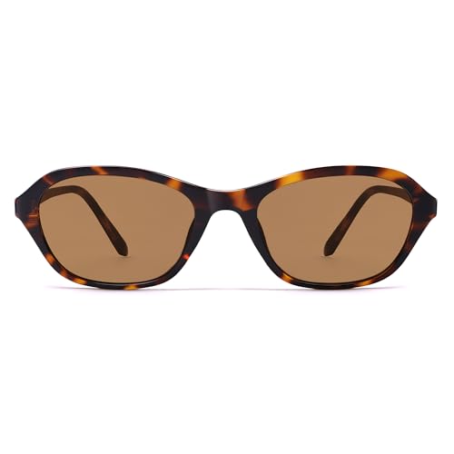 SOJOS Retro Oval Sunglasses for Women Trendy Cat Eye Narrow Chic Y2K 90s Sunnies SJ2685 - color: Tortoise/Brown