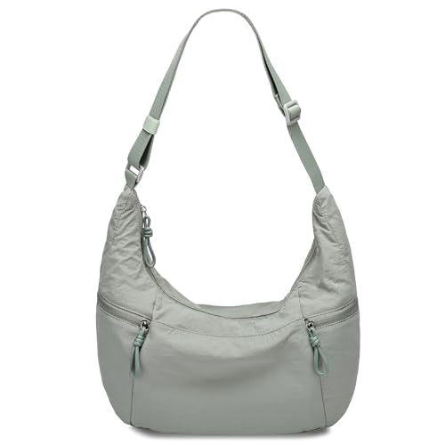 VASCHY Crossbody Crescent Bag for Women, Casual Lightweight Nylon Large Slouchy Hobo Bags Purses for Travel/Gym/Work/College - color: Light Green