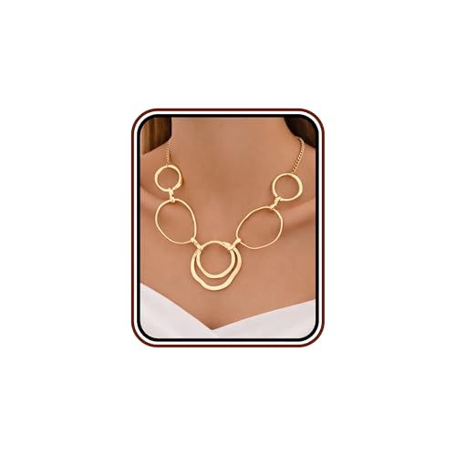 Chunky Gold Statement Necklace for Women, Big Geometric Circle Link Chain Collar Bold Fashion Chunky Trendy Metal Statement Jewelry Gift - color: Gold