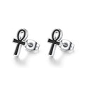 REVEMCN 925 Sterling Silver and Stainless Steel Cross Stud Earrings for Women Men, 3 Pairs - color: Black Ankh Earrings