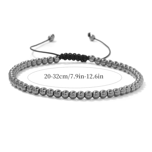 Lit Wall Crystal Anklets for Women Handmade Beach Boho Ankle Bracelet 4mm Adjustable Beaded Ankle Bracelet Waterproof Natural Stone Anklet Plus Size Anklets Gemstone Anklet Jewelry Gift for Her - style: Hematite