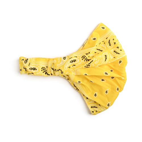 Motique Accessories Wide and Stretchy Cotton Bandana Headwrap, Multiple Colors (Yellow Paisley, Medium) - color: Yellow Paisley