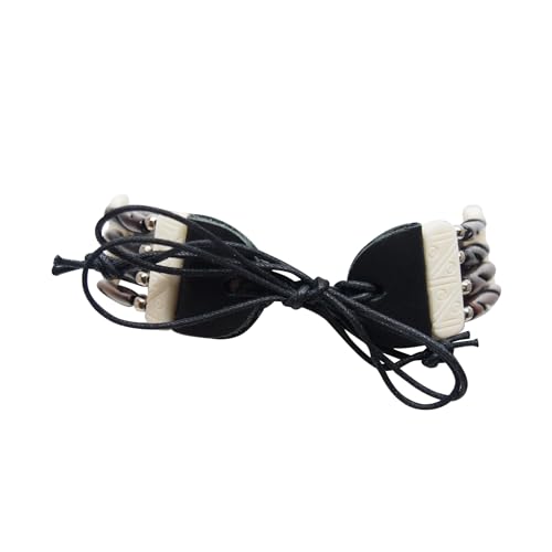 Native American Style Choker Necklace, Black/White 4 Row W/Tassels | American Indian Inspired Jewelry With Authentic Buffalo Bone Hairpipe Beads
