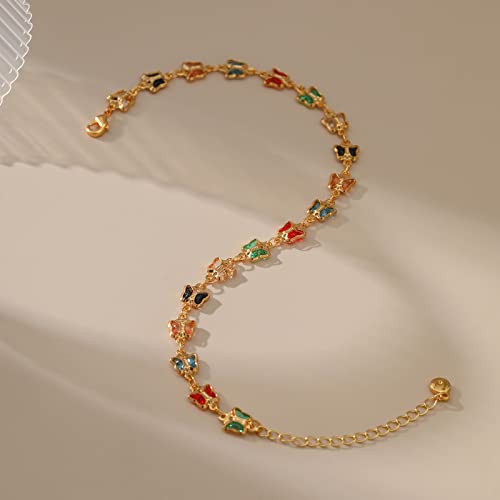 Yumikoo 18k Gold Plated Anklet Ankle Bracelets for Women - style: Butterfly Cubic Zirconia