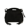 Women's Suede Fringe Crossbody Bag, Retro Hollow Handle Shoulder Purse, Novelty Fashion Tassels Bucket Bag Handbag - color: Black