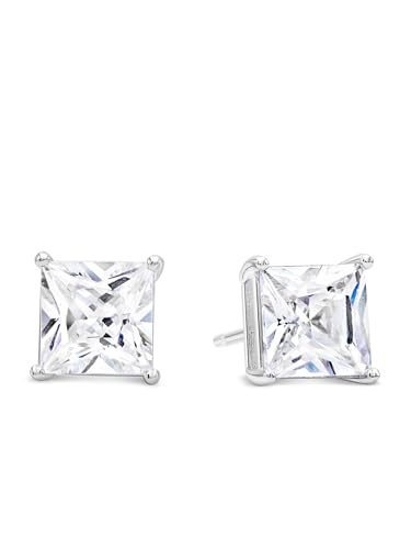 KEZEF Sterling Silver Stud Earrings for Women & Men - 4-Prong Setting Cubic Zirconia Earrings Studs - Premium CZ S925 Hypoallergenic - Available in 14K White and Yellow Gold, Rose Gold - 3mm to 9mm - color: 14K White Gold, size: 6mm - Medium
