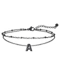 FaithHeart Initial Ankle Bracelets for Women, Waterproof 14k Gold Plated Initial Anklets Non Tarnish Stainless Steel Cute Layered Anklet Summer Beach Jewelry - color: Black, size: Initial A