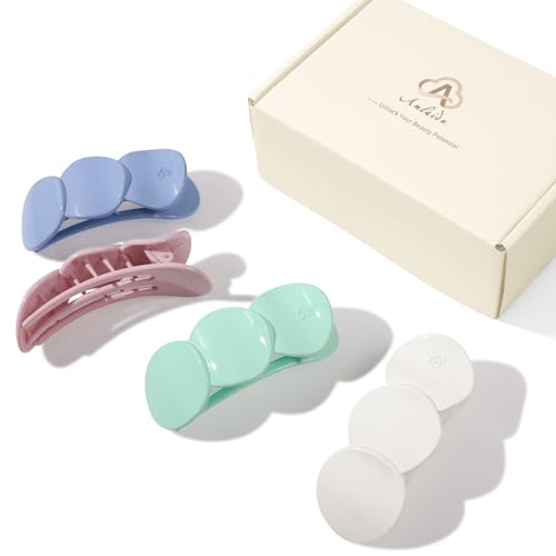 Medium Flat Hair Clips for Women, French Claw Clips Strong Hold for Thick & Thin Hair, Duckbill Hair Clips Non Slip for Driving Yoga - White, Pink, Purple, Green, 4pcs - color: White, Pink, Purple, Green