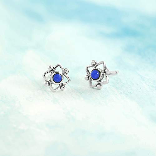 Boma Jewelry Sterling Silver Flower Shaped Dot Stud Earring - color: Lapis