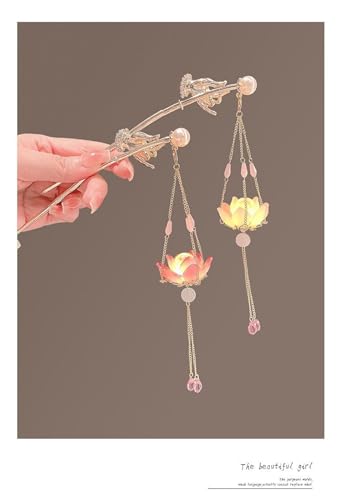 Lantern Light Tassel Hairpins Hair Stick Chinese Coiled Hair Antique Hair Pin Hair Accessories for Women Lotus-#03 - color: Lotus-#03