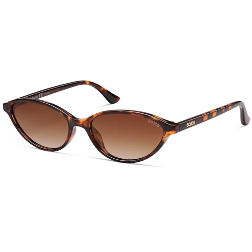 SOJOS Trendy Polarized Oval Sunglasses for Women Retro Chic 90s Shades Lightweight Sunnies SJ2656 - color: Brown Tortoise Frame Brown Grading Lens