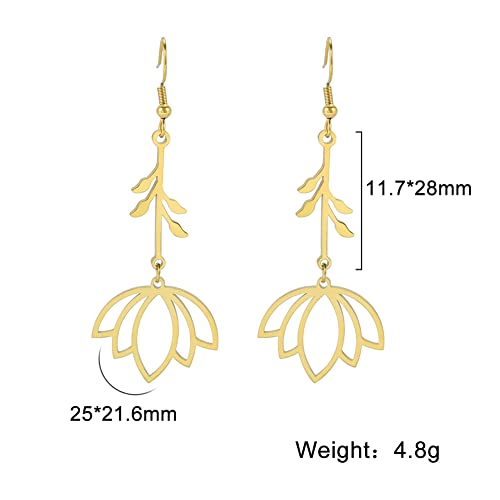 TEAMER Stainless Steel Lotus Flower Dangle Earrings Bohemian Drop Earring Unique Geometric Jewelry for Women - color: Lotus 1-Gold